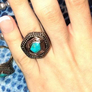 Barse Turquoise rope detail ring